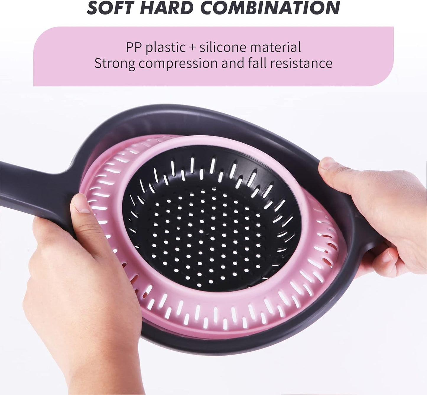 Collapsible Silicone Colander with Long Handle – 7.8 Inch Foldable Kitchen Strainer Basket for Fruits, Vegetables, Pasta & More