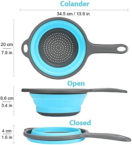 Collapsible Silicone Colander with Long Handle – 13.6 Inch Foldable Kitchen Strainer Basket for Fruits, Vegetables, Pasta & More