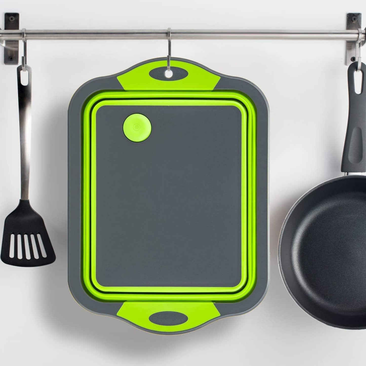 Multifunction Collapsible Colander and Cutting Board – Rectangular Over-Sink Strainer Basket with Drain Plug for Fruits, Vegetables, Pasta