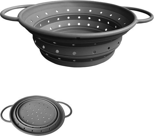 Medium Collapsible Silicone Colander with Dual Handles – 11 Inch Foldable Kitchen Strainer Basket, 1.9 Quart Capacity