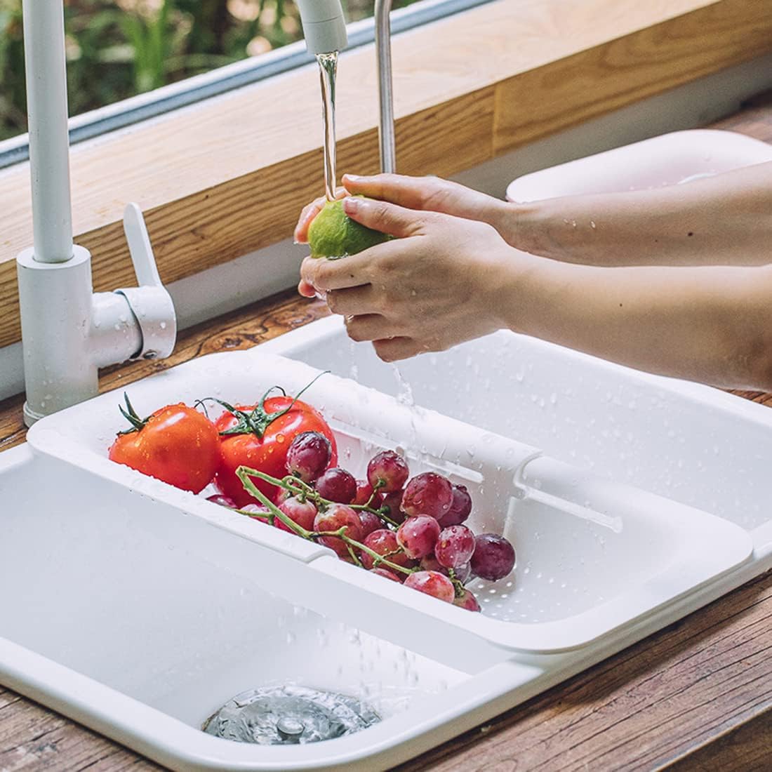 Telescopic Collapsible Colander – Adjustable Rectangular Sink Strainer Basket for Fruits, Vegetables, Dishes & More, 19.4 Inch