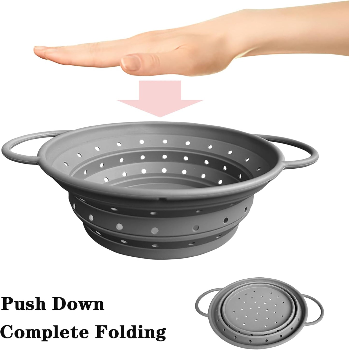 Medium Collapsible Silicone Colander with Dual Handles – 11 Inch Foldable Kitchen Strainer Basket, 1.9 Quart Capacity