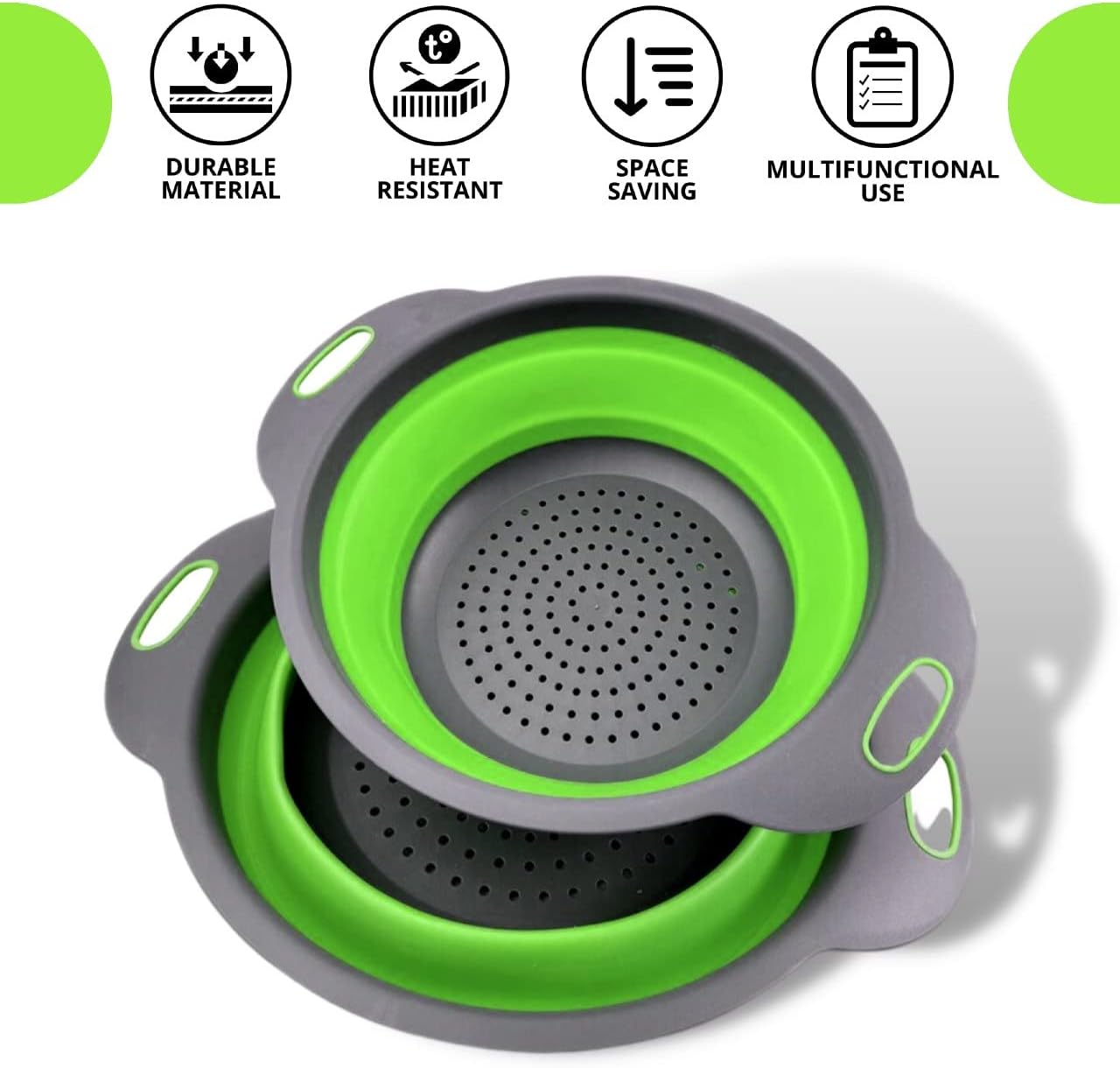 Collapsible Silicone Colander – 9.7 Inch Foldable Kitchen Strainer Basket for Fruits, Vegetables, Pasta & More