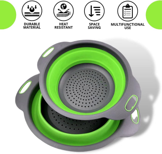 Collapsible Silicone Colander – 9.7 Inch Foldable Kitchen Strainer Basket for Fruits, Vegetables, Pasta & More