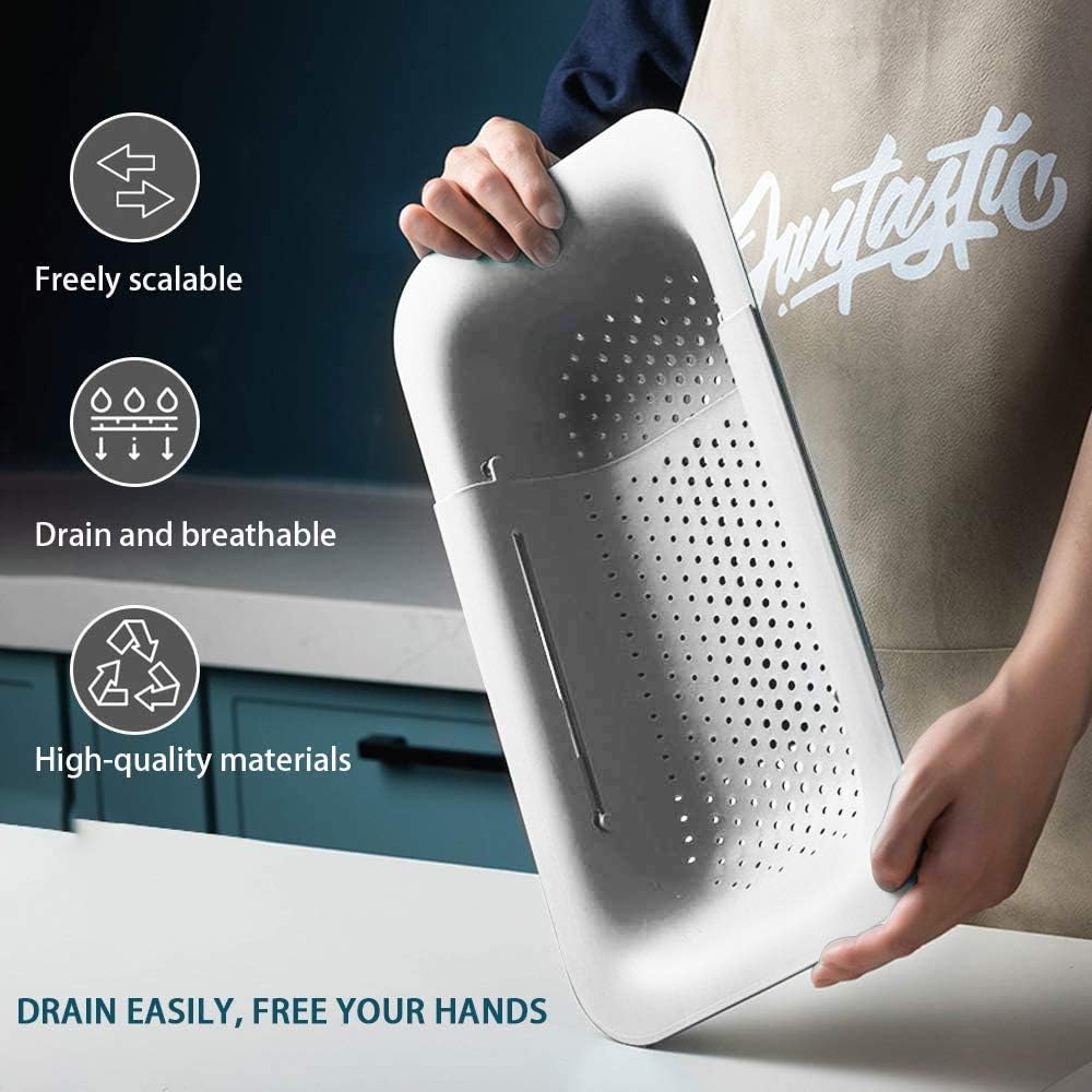 Telescopic Collapsible Colander – Adjustable Rectangular Sink Strainer Basket for Fruits, Vegetables, Dishes & More, 19.4 Inch