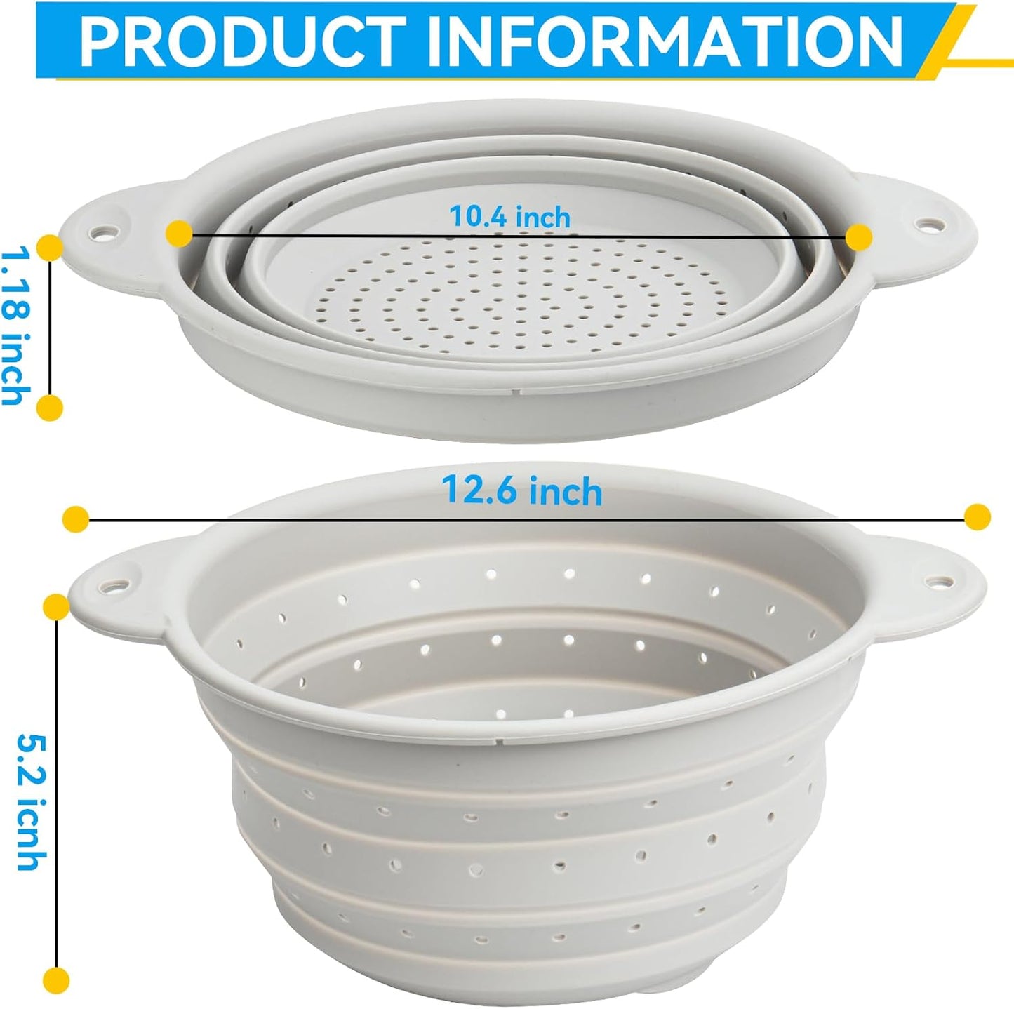 Large Collapsible Silicone Colander – 12.6 Inch Foldable Kitchen Strainer Basket for Fruits, Vegetables, Pasta & More