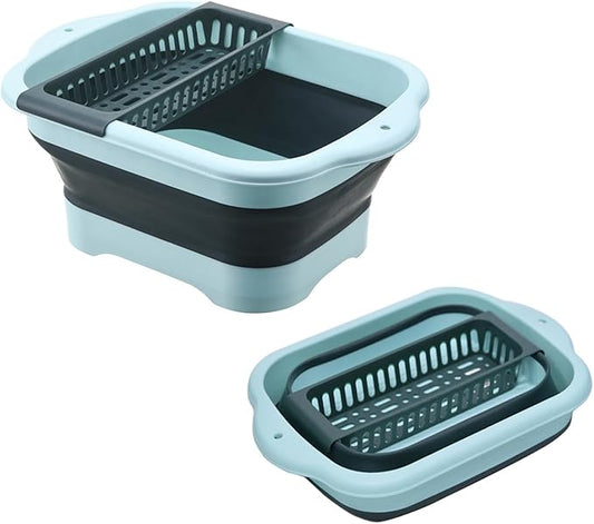 Collapsible Colander Basket – Large Rectangular Over-Sink Strainer with Drain Plug, Foldable Wash Basin for Fruits, Vegetables, Pasta
