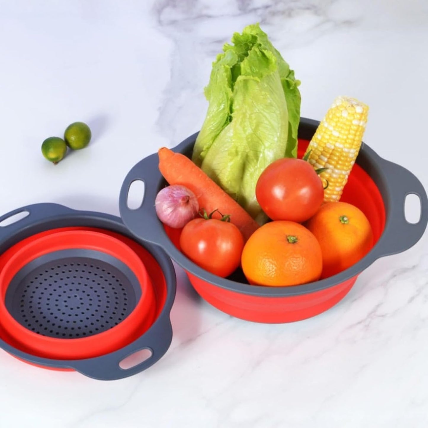 Collapsible Silicone Colander – Foldable Strainer Basket for Kitchen, Fruits, Vegetables & Pasta, Round 9.7 Inch