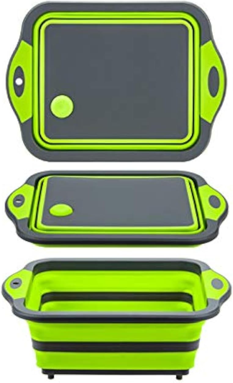 Multifunction Collapsible Colander and Cutting Board – Rectangular Over-Sink Strainer Basket with Drain Plug for Fruits, Vegetables, Pasta