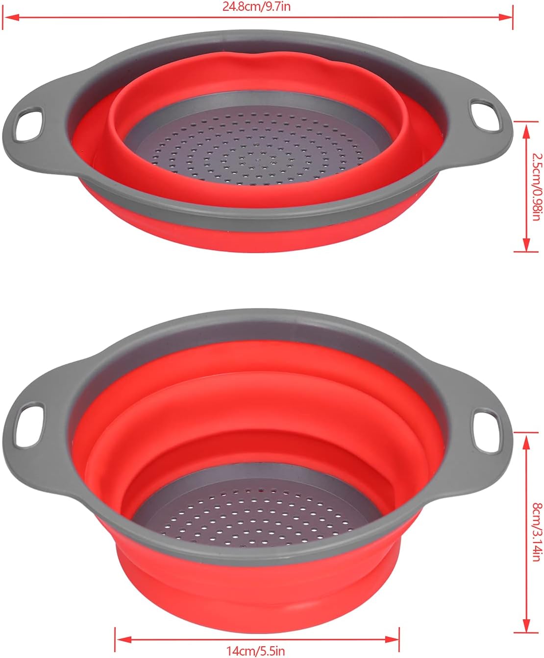 Collapsible Silicone Colander – Foldable Strainer Basket for Kitchen, Fruits, Vegetables & Pasta, Round 9.7 Inch
