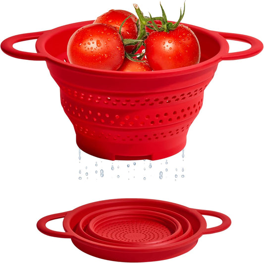 Collapsible Silicone Colander with Dual Handles – 13.2 Inch Foldable Kitchen Strainer for Fruits, Vegetables, Pasta & More, Heat-Resistant