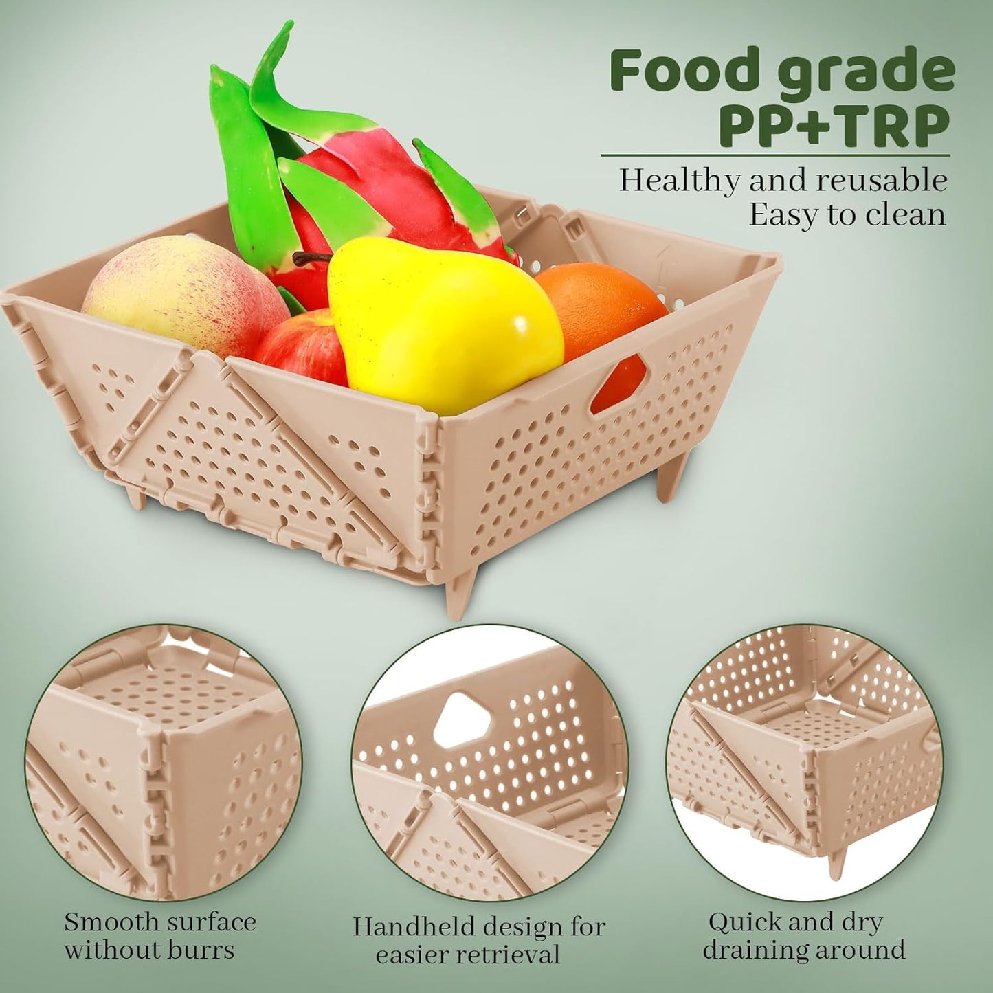 Collapsible Square Colander Basket – 8.8 Inch Foldable Kitchen Strainer for Fruits, Vegetables, Pasta & Storage