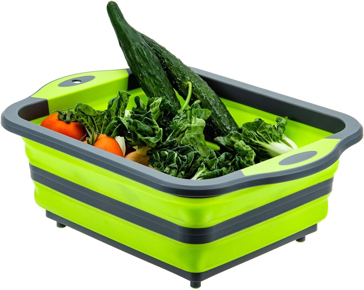 Multifunction Collapsible Colander and Cutting Board – Rectangular Over-Sink Strainer Basket with Drain Plug for Fruits, Vegetables, Pasta