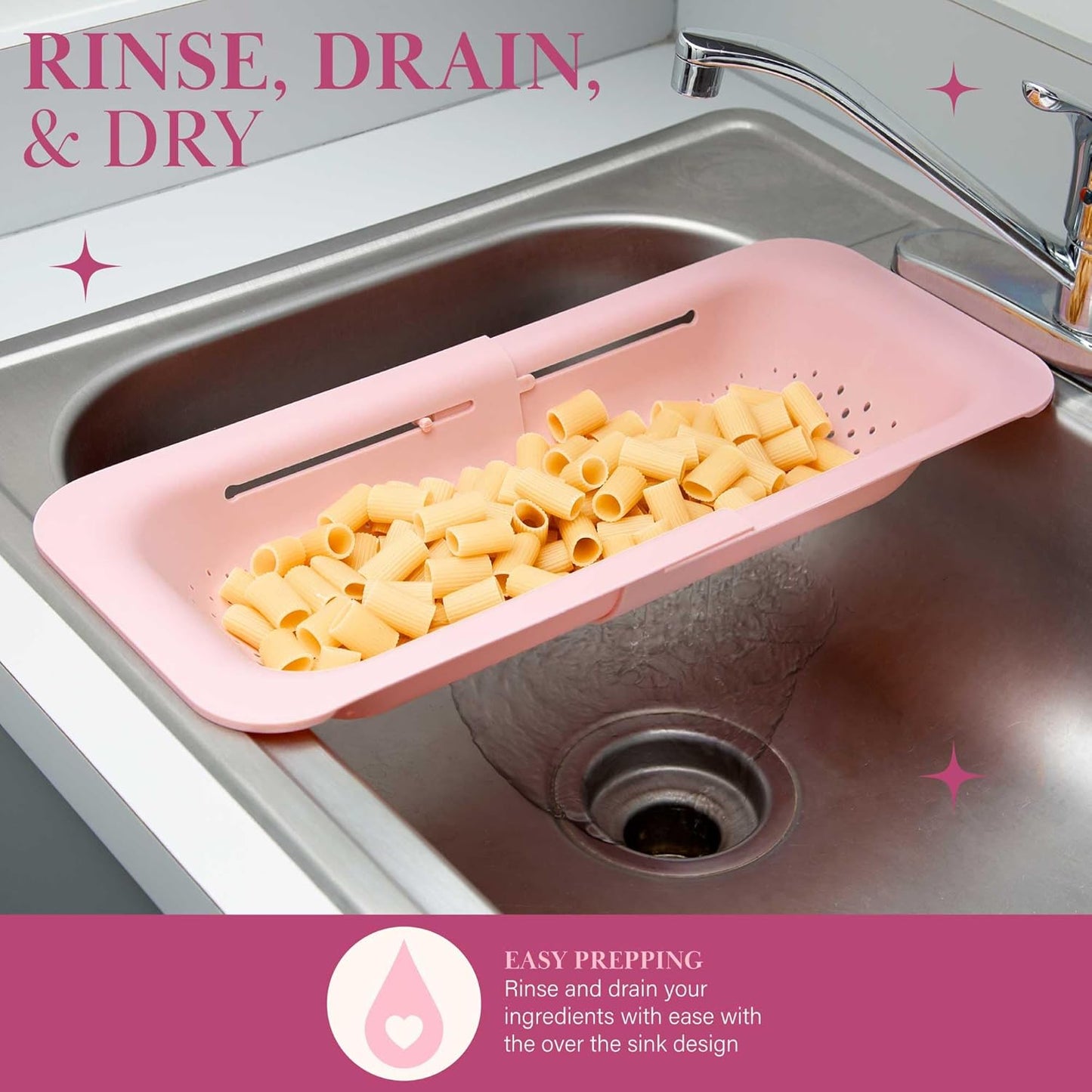 Expandable Sink Colander – Adjustable Foldable Strainer Basket for Kitchen, Fruits, Vegetables, Pasta & More (14.5–19.5 Inch)