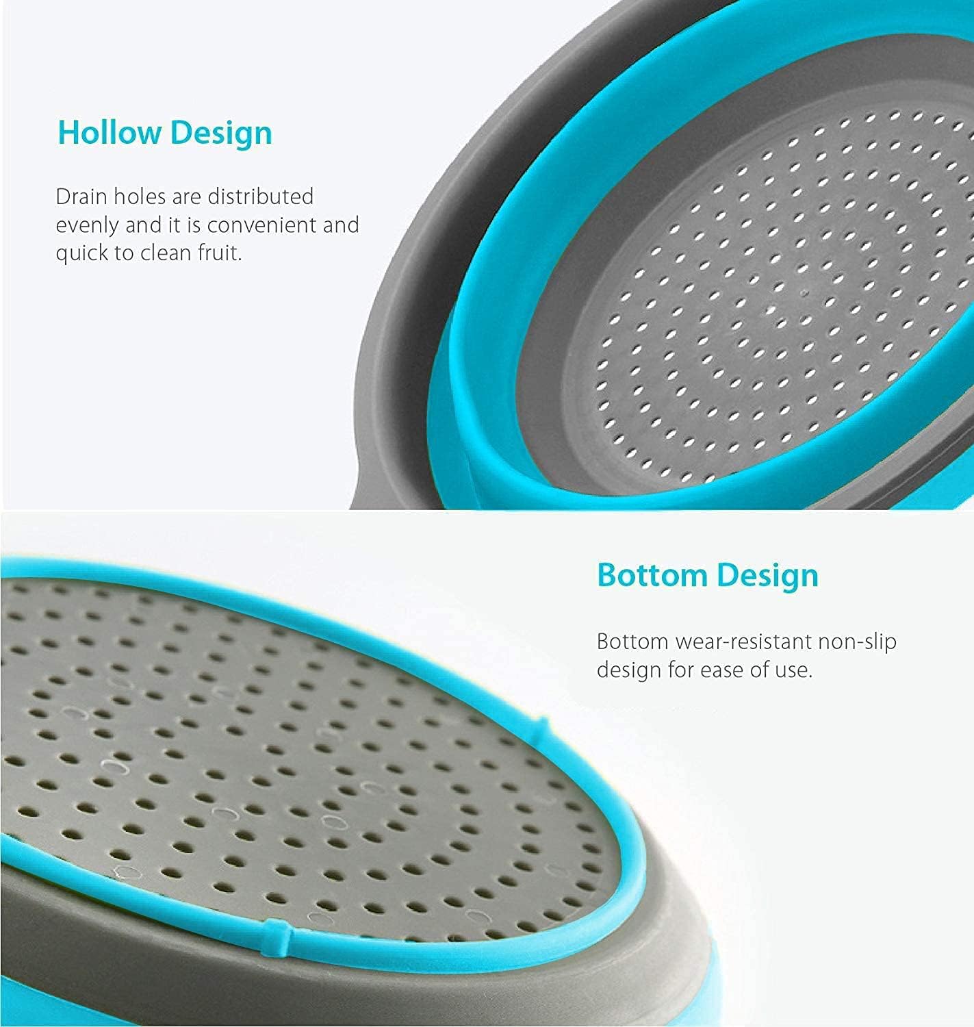 Collapsible Silicone Colander with Long Handle – 13.6 Inch Foldable Kitchen Strainer Basket for Fruits, Vegetables, Pasta & More