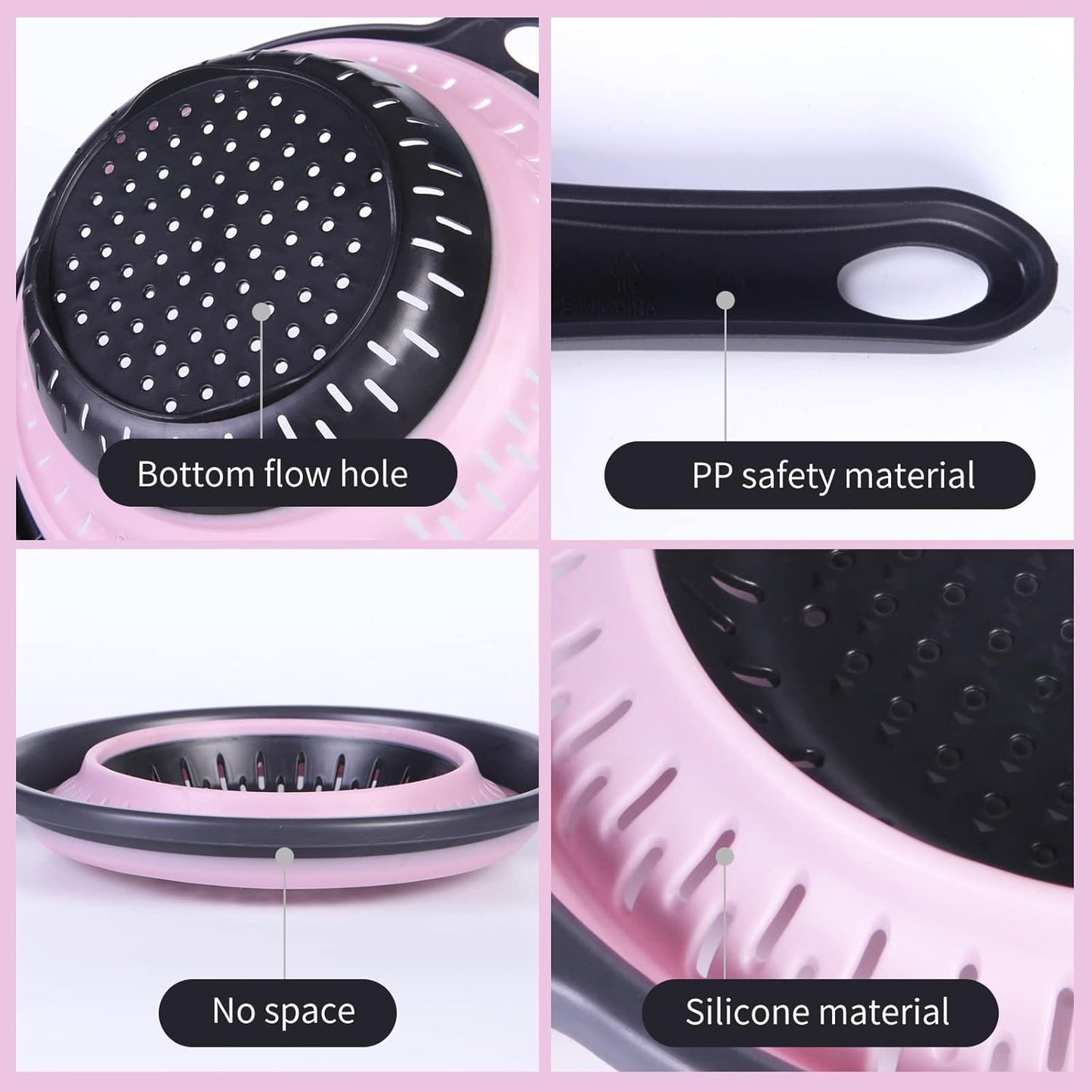 Collapsible Silicone Colander with Long Handle – 7.8 Inch Foldable Kitchen Strainer Basket for Fruits, Vegetables, Pasta & More