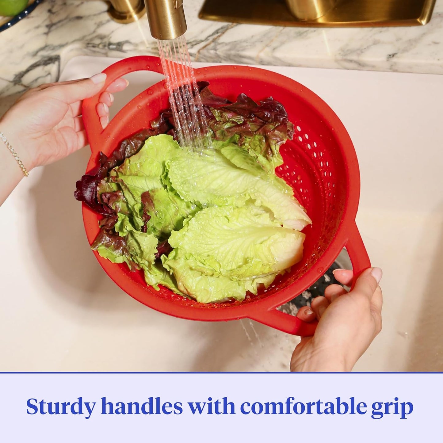 Collapsible Silicone Colander with Dual Handles – 13.2 Inch Foldable Kitchen Strainer for Fruits, Vegetables, Pasta & More, Heat-Resistant